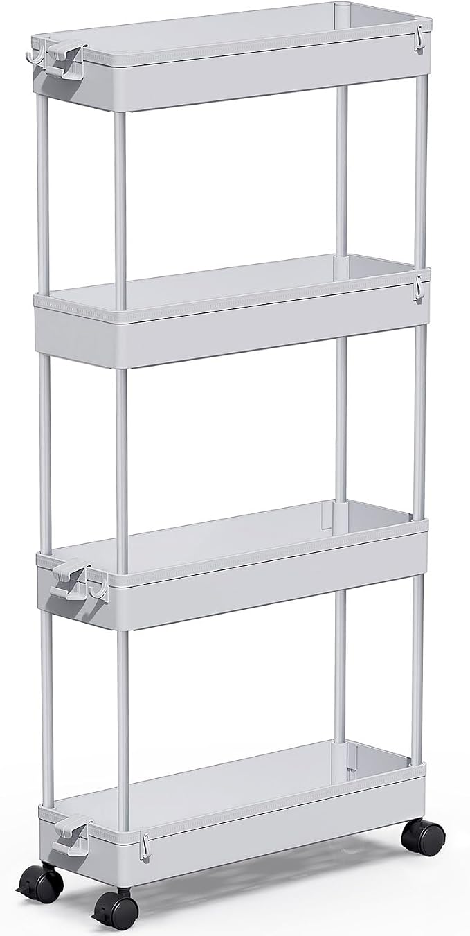 SPACEKEEPER Slim Rolling Storage Cart, 4 Tier Bathroom Cart Organizer, Gray by SPACEKEEPER