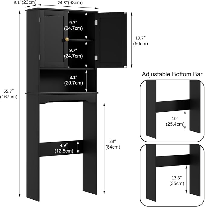RRX Over The Toilet Storage Cabinet, Bathroom Above Organizer (Black) - Image 2