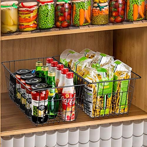 SANNO Wire Storage Baskets Freezer Baskets Farmhouse Organizer Storage Bins Large Organizer Bins for Storage, Office, Bathroom, Pantry Organization Storage Bins Rack with Handles 6 Pack - Image 2
