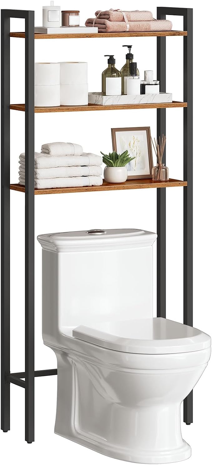 HOOBRO Over The Toilet Storage, 3-Tier Bathroom Organizer Shelf Over Toilet, Freestanding Bathroom Storage Shelves, Space Saver, Easy to Assemble for Room, Rustic Brown and Black BF41TS01 by HOOBRO