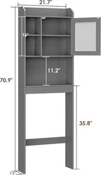 ZenStyle Over The Toilet Cabinet Double Door Wood Bathroom Storage Organizer with Adjustable Shelves, Cubby and Tempered Glass Door (Grey) - Image 2