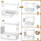 2-Tier Bathroom Counter Organizer with Drawer, Wood Counter Storage Shelf - Image 5