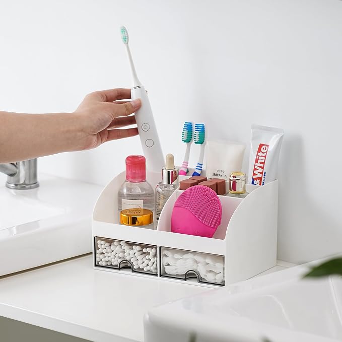 Bathroom Counter Sink Vanity Organizer Countertop with Drawers, White A - Image 3