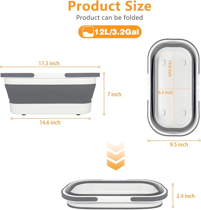 Goderewild Collapsible Plastic Bucket with Wheels 12L (3.17 Gallon) for House Cleaning, Camping, and RV - Multi-Purpose Rectangular Handy Basket for Cleaning Mop - Lightweight and Portable (Grey) - Image 2