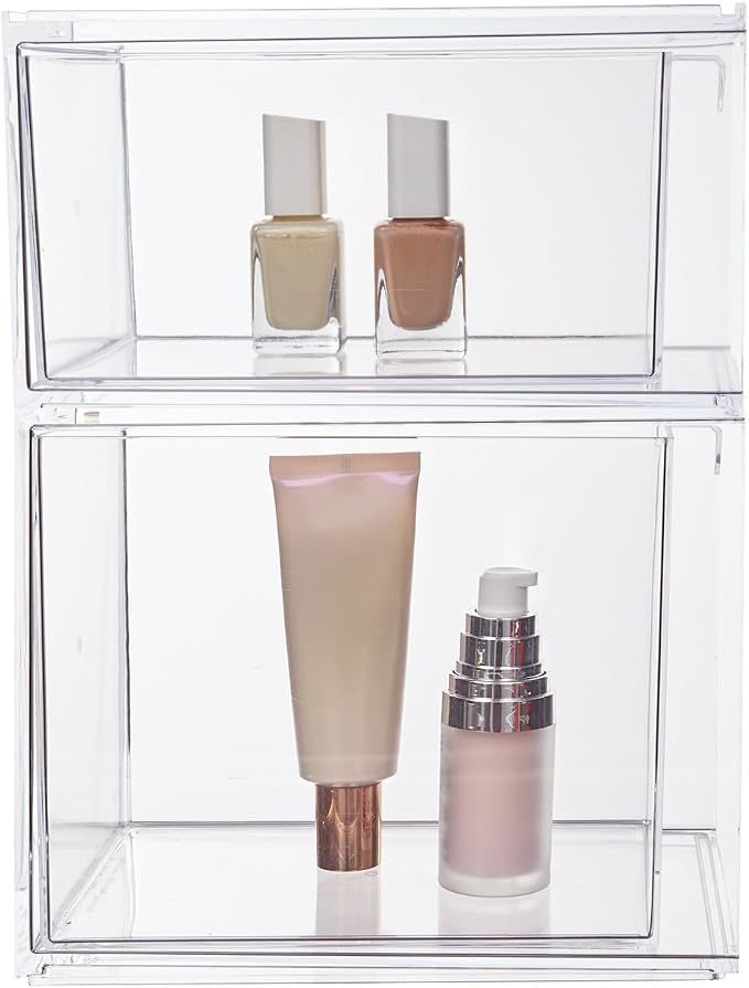 STORi Audrey Stackable Clear Bin Plastic Organizer Drawers | 2 Piece Set | Organize Cosmetics and Beauty Supplies on a Vanity | Made in USA (Pack of 3) - Image 8