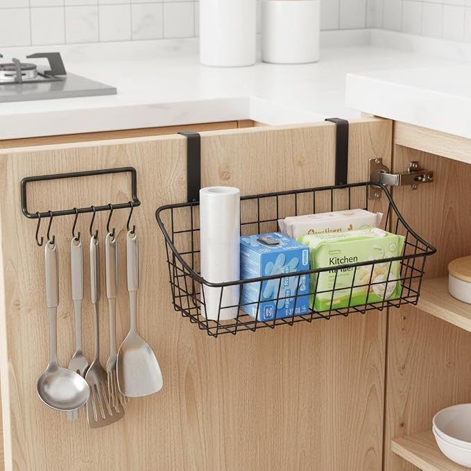 LeleCAT Cabinet Door Organizer Basket with hook Grid Storage Basket, Hang it behind a door or on a railing,BLack,4 Pack - Image 5