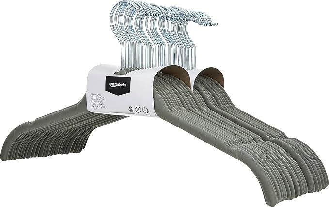 Amazon Basics Space Saving Slim Velvet Non-Slip Clothes Hangers for Closet Organization, Gray/Silver, 150-Pack - Image 2