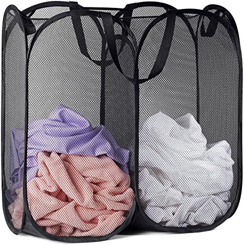 Handy Laundry Double Pop Up Hamper, 2 Section Mesh Basket, Black by Handy+Laundry