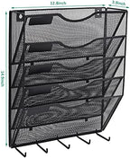 EASEPRES 5 Pocket Mesh Hanging File Organizer with Key Holder Hooks & Nametag Label, Wall Mounted Mail Paper Document Folder Storage Organization Magazine Rack for Office Cubicle, 5 Tier Black - Image 5