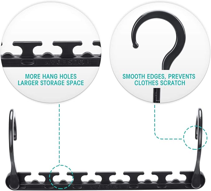 HOUSE DAY Sturdy Space Saving Hangers 12 Pack, Cascading Hangers Organizer | Closet Space Saver Multi Hangers for Heavy Clothes, Closet Organizers and Storage,College Dorm Room Essentials - Black - Image 3
