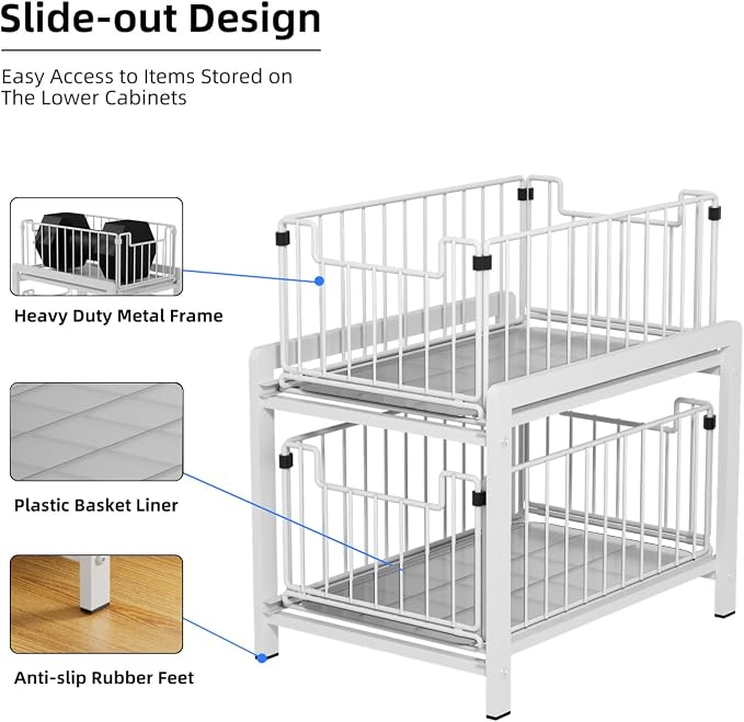 2-Tier Pull Out Cabinet Organizer, Slide Out Under Sink Organizer - Image 4