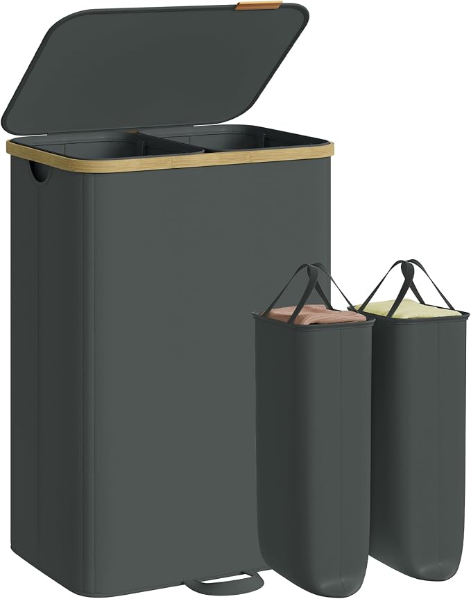 SONGMICS Laundry Hamper with Lid, 150L Laundry Basket，2 Compartments by Unknown