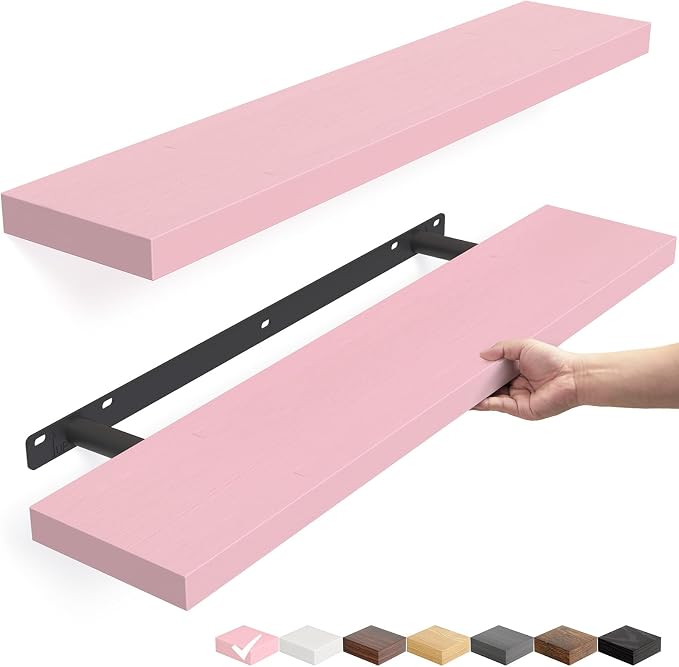 BAYKA Pink Floating Shelves 22.5in, Set of 2, Wall Mounted for Wall Decor by Bayka