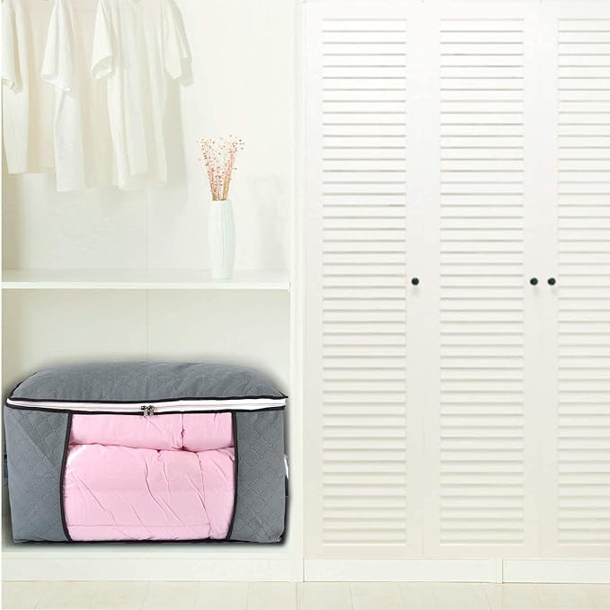 combocube Comforter Storage Bag, Zippered Bag with Large Clear Window and Carry Handles, Space Saver Organizers for Closet, Blanket, Pillow, Quilt, Bedding, Clothes (4Pcs Grey Large) - Image 6