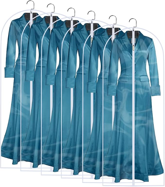 Garment Bag Clear for Long Dress (24'' x 60'' Set of 6) Clothing Suit Bags for Closet Storage Wedding Dress Garment Bags with Zipper Gown Garment Cover for Long Dresses by HomeClean