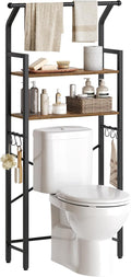 YATINEY 2-Tier Over The Toilet Storage, Multifunctional Vertical Over Toilet Bathroom Organizer, Freestanding Bathroom Storage Shelves with Hooks, Bathroom Organizer, Rustic Brown and Black TR01BR by Yatiney