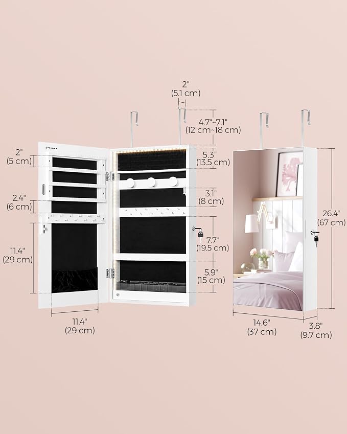 SONGMICS Lockable Jewelry Cabinet Armoire with Mirror, Wall-Mounted - Image 6