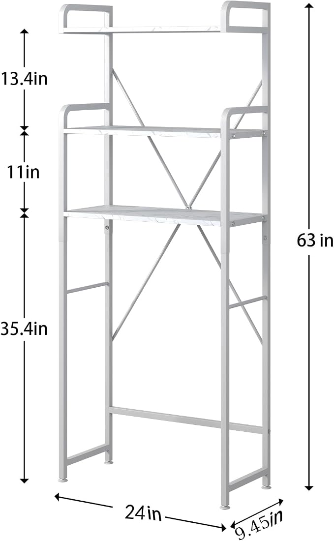 Huhote Over The Toilet Storage Rack with 3-Tier Bathroom Shelves, Space Saver Toilet Shelf, Bathroom Storage Organizer with Hooks for Over Toilet Storage and Bathroom Shelf (White Faux Marble) - Image 2