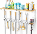 Upgraded Broom Holder Wall Mount with Shelf, Mop and Broom Organizer Wall Hanging, Cleaning Supplies Organizer with 5 Grippers, 4 Hooks and Vacuum Holder for Laundry Room, Garage, Kitchen by Unknown