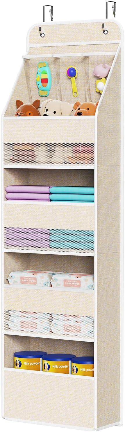 Univivi Over the Door Organizer for Baby Nursery, Beige Pattern, 5-Shelf by Univivi
