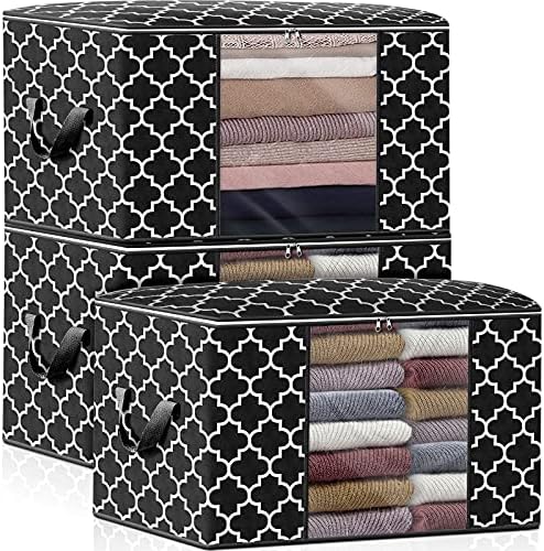 Storage Bags 100L 3Pack Clothes Organization and Storage Containers | Large Blanketfor Bedding, Comforters, Foldable Organizer with Reinforced Handle, Clear Window, Sturdy Zippers, Black by WiseLife