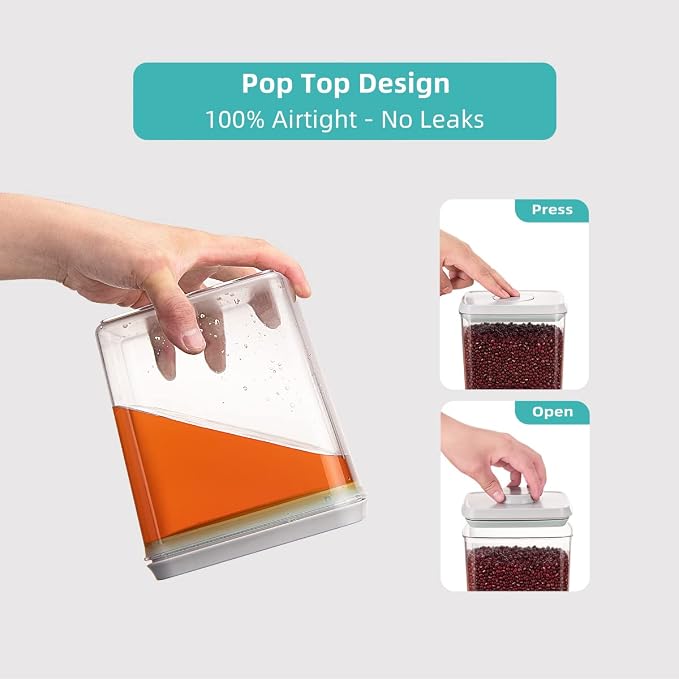 Ankou Food Storage Containers Pop Airtight Food Storage Containers with Lids for Kitchen Pantry Organizing Cereal Snack Flour Sugar Coffee Spaghetti Stackable - 8 Pcs (1.2, 2.0, 2.7, 3.3qt)*2 - Image 3