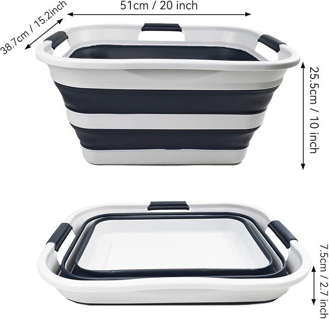 SAMMART 30L(8 gallon) Collapsible Plastic Laundry Basket - Foldable Pop Up Storage Container/Organizer - Space Saving Hamper/Basket - Water Capacity 24L(6.3 gallon) (1, Grey/Slate Grey) - Image 2
