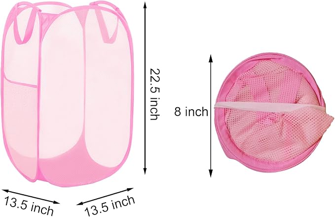 Pop Up Laundry Hamper Reinforced Collapsible Laundry Basket Foldable Clothes Hamper for Home, Dorm Room, Travel, Cruise, Pink - Image 2