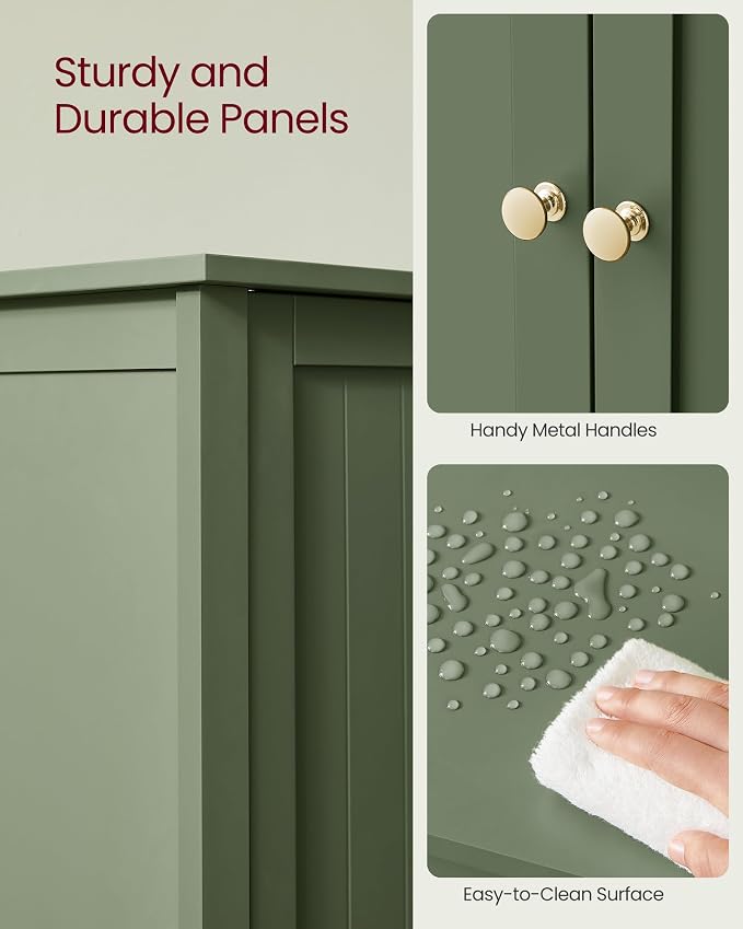 VASAGLE Bathroom Floor Storage Cabinet, 2 Adjustable Shelves, Forest Green - Image 6