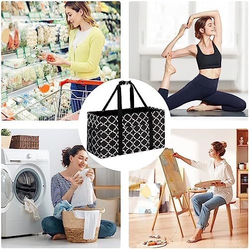 GhvyenntteS Extra Large Utility Tote Bag 2 Pack - Stand Up Utility Tote with Metal Wire Frame & Hard Bottom Board, Reusable Grocery Bags With Handles for Storage, Picnics, Beach, Laundry, Car, Camping - Image 2