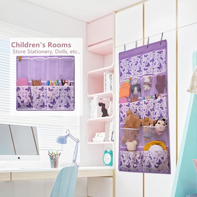 16 Pockets Over Door Hanging Storage Organizer with 4 Kinds Pouches for Shoes,Sock,Hat,Underwear,Handbag,Cosmetics,Toiletry,Behind Door Hanging Shelf Space-saving for Bathroom,Bedroom,Entrance,Purple - Image 4