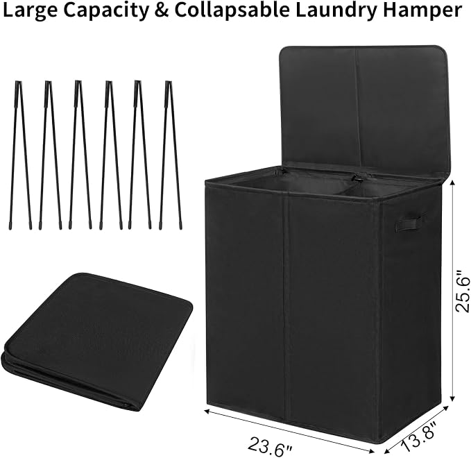 WOWLIVE 140L Double Laundry Hamper 2 Section with Lid and Removable Bags - Image 3