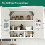 2 PACK Small Acrylic Straw Holder for Cabinet Doors，Straw Organizer Storage with Most Sizes，Multi-Function Kitchen Accessories Container with Adhesive Round Pads(whtie) - Image 2