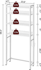 MAHANCRIS Over The Toilet Storage Rack, 4 Tier Bathroom Organizer Over Toilet, Freestanding Space Saver Toilet Stand with 2 Hooks, Bathroom Storage Shelf, Easy to Assemble, White TSBW0401 - Image 2