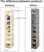 Berdeng Hanging Shoe Organizer for Closet with Side Mesh Pockets，Hat Racks for Baseball Caps，Shoe and Hat Holder & Storage，8-Shelf，Beige，1 Pack - Image 4