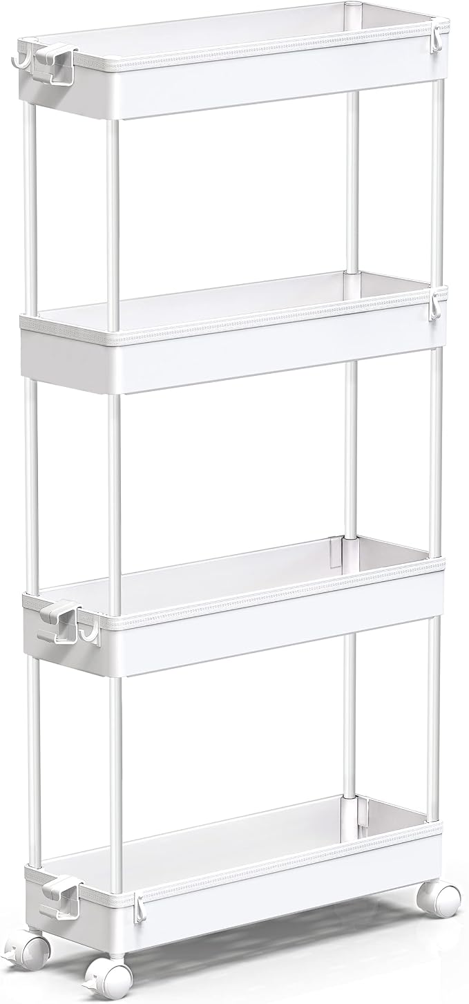 SPACEKEEPER Slim Rolling Storage Cart, 4 Tier Bathroom Cart Organizer,White by SPACEKEEPER