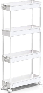 SPACEKEEPER Slim Rolling Storage Cart, 4 Tier Bathroom Cart Organizer,White by SPACEKEEPER