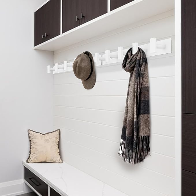 Bntuk Coat Rack Wall Mount - 5 Hat and Coat Hooks, Heavy Duty Towel Racks for Bathroom Entryway, Wall Hooks for Hanging Robes Bags, Hat Rack Key Hanger Organizer (White) - Image 5