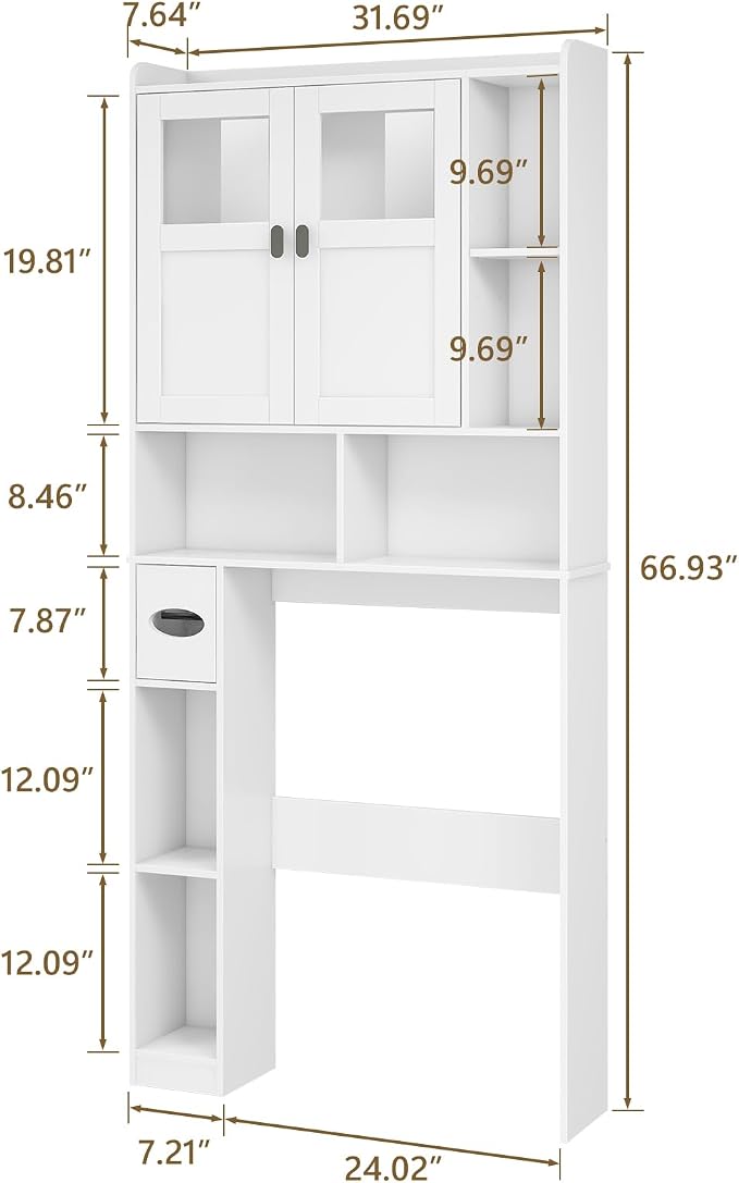 Vabches Over The Toilet Storage Cabinet with Doors and Shelves, White - Image 2
