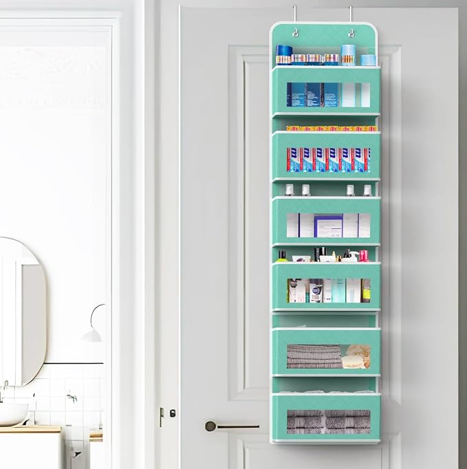 Simple Houseware 6 Clear Pocket Over Door Hanging Organizer, Turquoise - Image 5