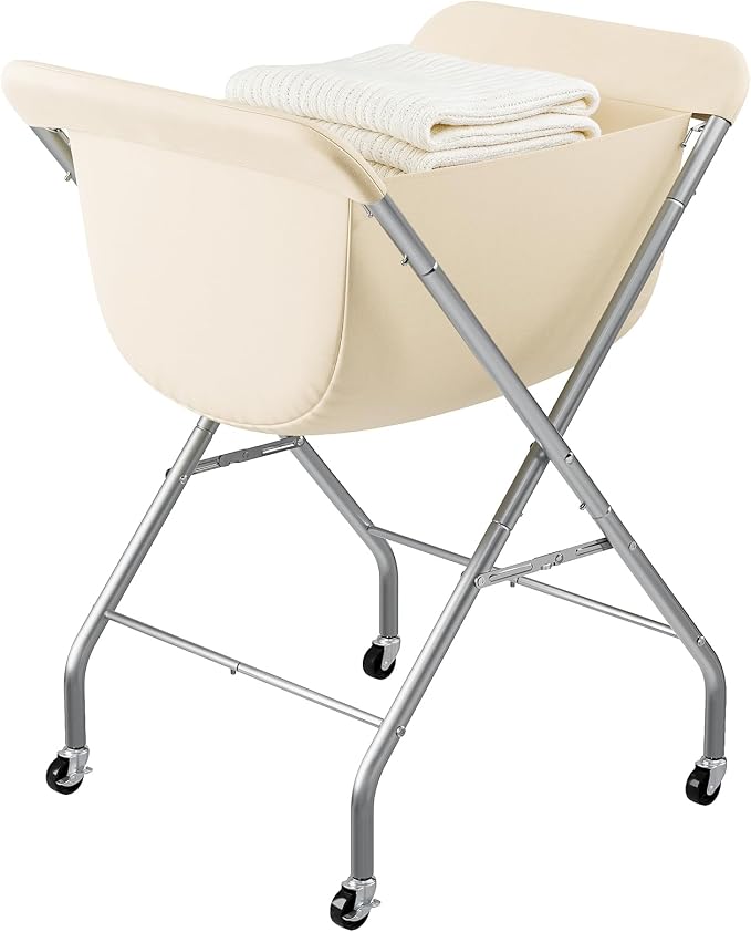 ELYKEN Laundry Basket with Wheels, Collapsible Laundry Hamper, Cream by ELYKEN