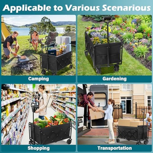 Collapsible Wagon Cart with Wheels Foldable: 500LBS Heavy Duty Folding Utility Wagon - Portable All Terrain Grocery Wagon Cart for Groceries Shopping Outdoor Camping Sports (Black-500Lbs) - Image 7
