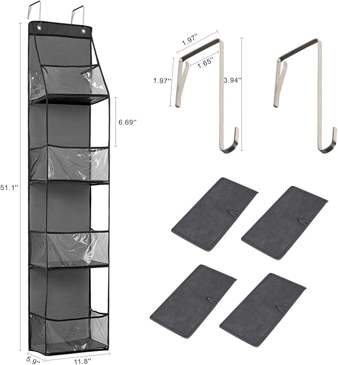 4-Shelf Over the Door Storage Hanging Closet Organizer (Grey) - Image 2