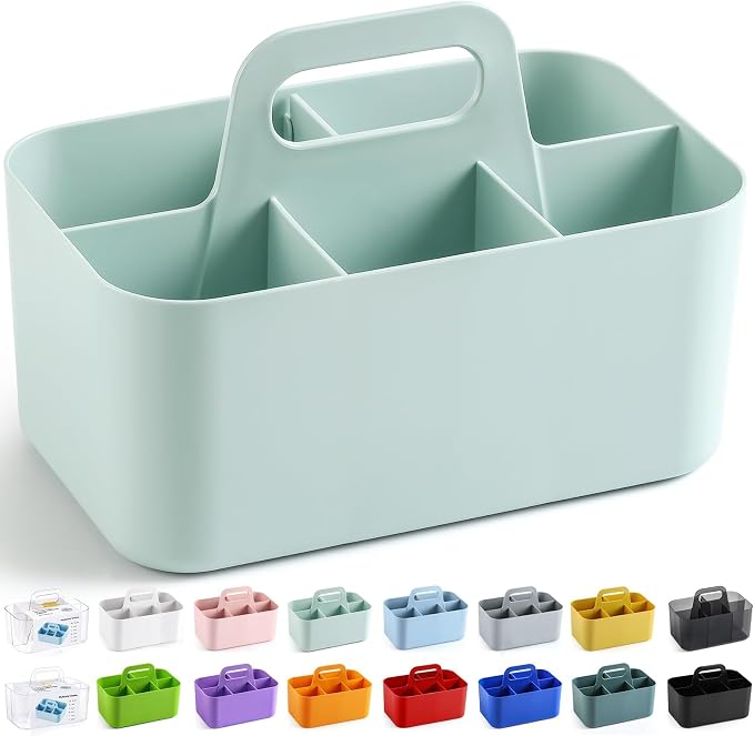Multiuse Caddy Organizer with Handle, Portable Divided Plastic Tote Bin - Art Craft, Stationary Pen Marker Crayons, Makeup Hair Supplies Storage - Bathroom, Classroom, Dorm, Office, Desk Holder - Mint - Image 8