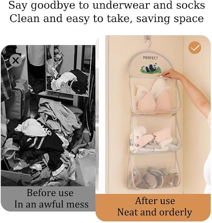 MIUPOO Multi Purpose Multi Layer Mesh Storage Hanging Bag,Hanging Storage with Metal Hanger Mesh Pockets for Bra Underwear Socks,Pockets Hang Store Bag for Door Wall Closet,4Pieces. - Image 4