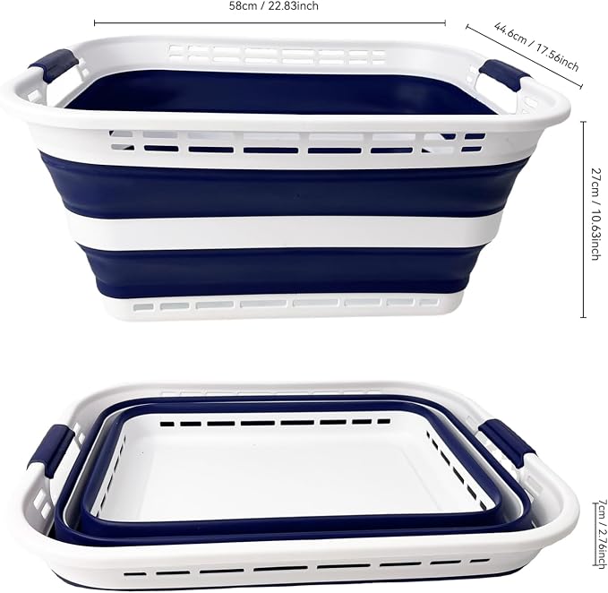 SAMMART 42L (11 Gallons) Collapsible Plastic Laundry Basket - Foldable Pop Up Storage Container/Organizer - Portable Washing Tub - Space Saving Hamper/Basket [BPA Free] (White/Starry Blue (Set of 2)) - Image 9