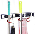 Wall Mounted Mop and Broom Holder Stainless Steel S Type Broom Rack Anti-Slip Mop Organizer (16.5 Inches,3 Positions 2 Hooks, Red black) by MOYODOR