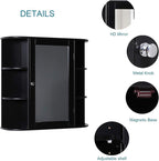 Iwell Bathroom Medicine Cabinet with Mirror, Wall Cabinet with 2 Adjustable Shelves & 6 Open Shelves, Bathroom Cabinet Wall Mounted, Over The Toilet Space Saver Storage Cabinet, Black - Image 6