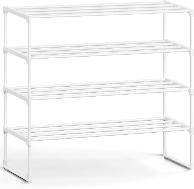 SONGMICS Shoe Rack, 4-Tier Shoe Organizer, Metal Storage Shelf | for Entryway, Upright or Upside Down, for 20-25 Pairs, Stackable, 11.8 x 36.2 x 29.1 Inches, Pearl White ULSA014WK01 by Unknown