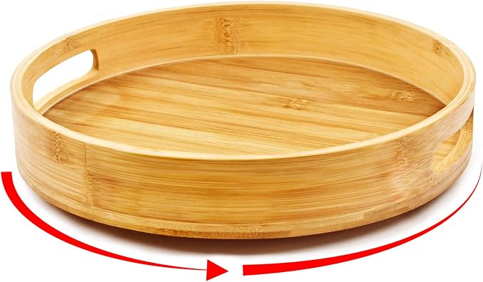 Wooden Lazy Susan Organizer for cabinet-12 Inch Bamboo Kitchen Turntable Organizer with Double Handles-Large Bamboo Lazy Susan for Table Top, Countertop, Cabinet, Pantry, Dining Table by Unknown